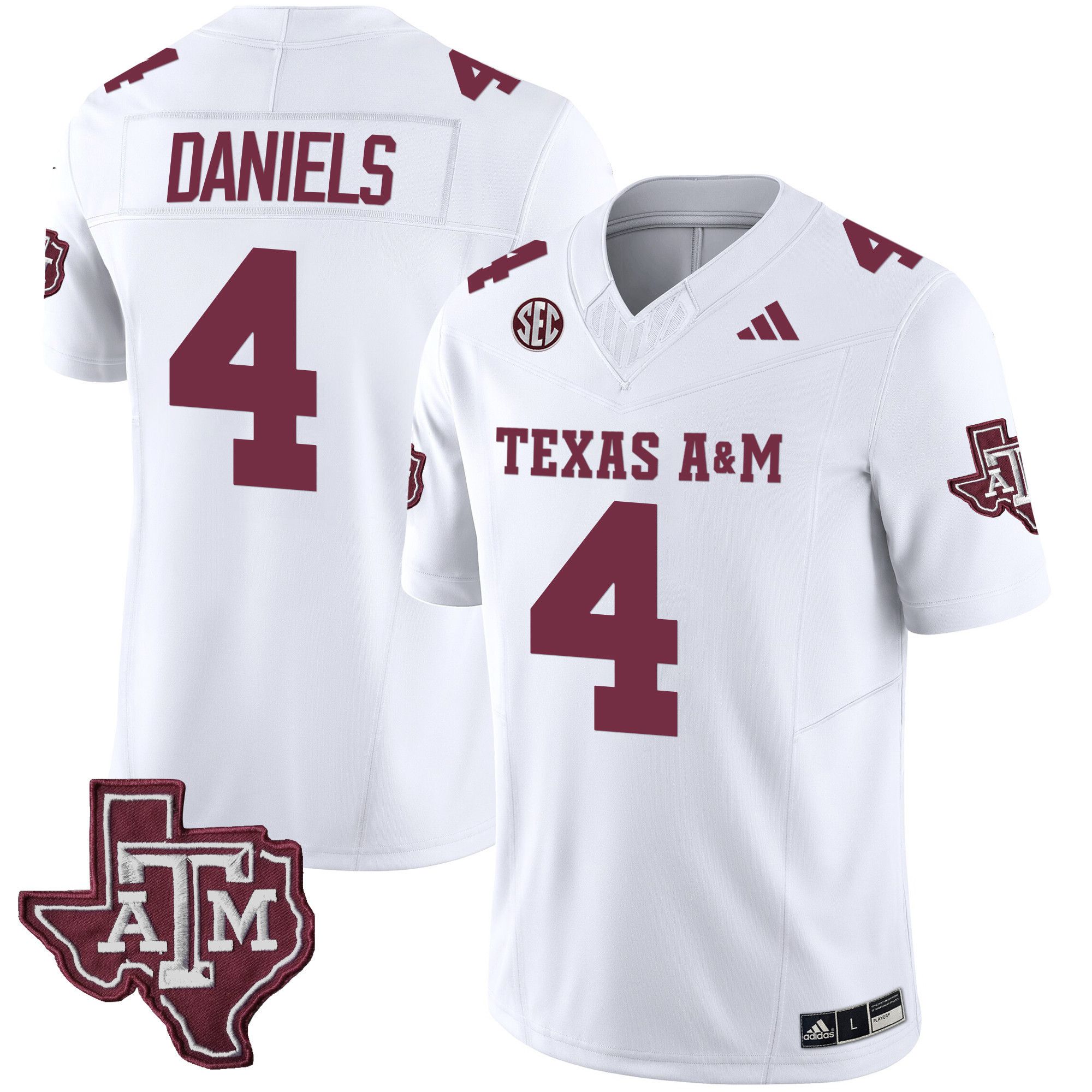 Men Texas A&M Aggies #4 Daniels White 2024 Vapor Limited NCAA Jersey